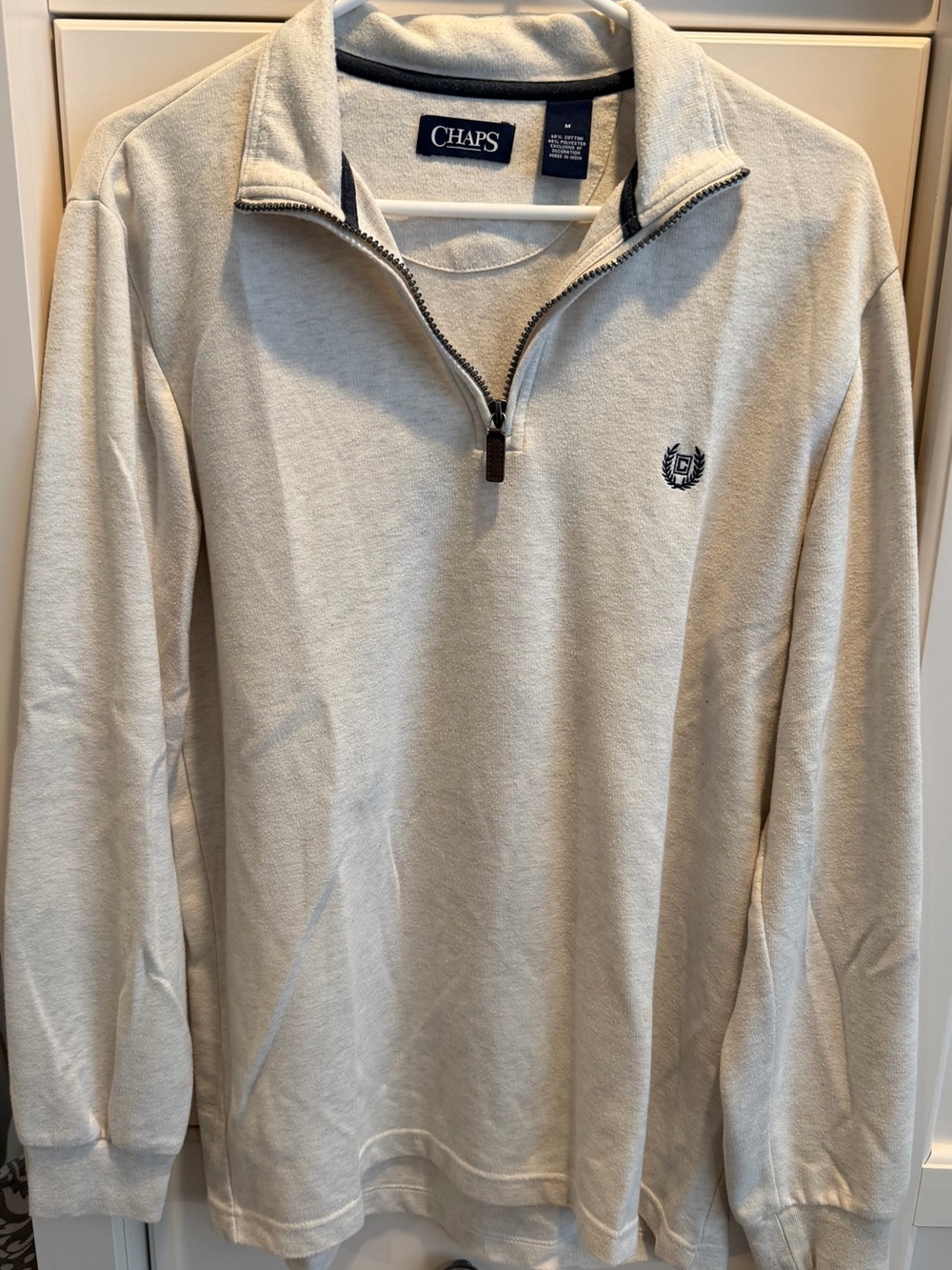 Chaps Men's Cream Half-Zip Pullover with Crest
